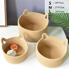 Woven Cotton Rope Cat's ear Nordic Storage Baskets Desktop Sundries Kids Toys Organizer Box Dirty Clothes Laundry Basket Hampe