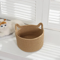 Woven Cotton Rope Cat's ear Nordic Storage Baskets Desktop Sundries Kids Toys Organizer Box Dirty Clothes Laundry Basket Hampe