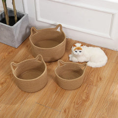 Woven Cotton Rope Cat's ear Nordic Storage Baskets Desktop Sundries Kids Toys Organizer Box Dirty Clothes Laundry Basket Hampe