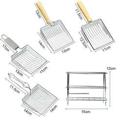 Cat Litter Shovel Wood Handle Metal Scooper with Hook Portable Stainless Steel Sifting Kitten Toilet Cleaning Tool Pet Products