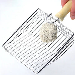 Cat Litter Shovel Wood Handle Metal Scooper with Hook Portable Stainless Steel Sifting Kitten Toilet Cleaning Tool Pet Products