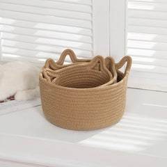 Woven Cotton Rope Cat's ear Nordic Storage Baskets Desktop Sundries Kids Toys Organizer Box Dirty Clothes Laundry Basket Hampe