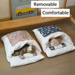 Kawaii Removable Cats Bed House Home Supplies Products for Adult Cats Large Pet Dog Bed Cat's House Cave Comfortable Food Cute