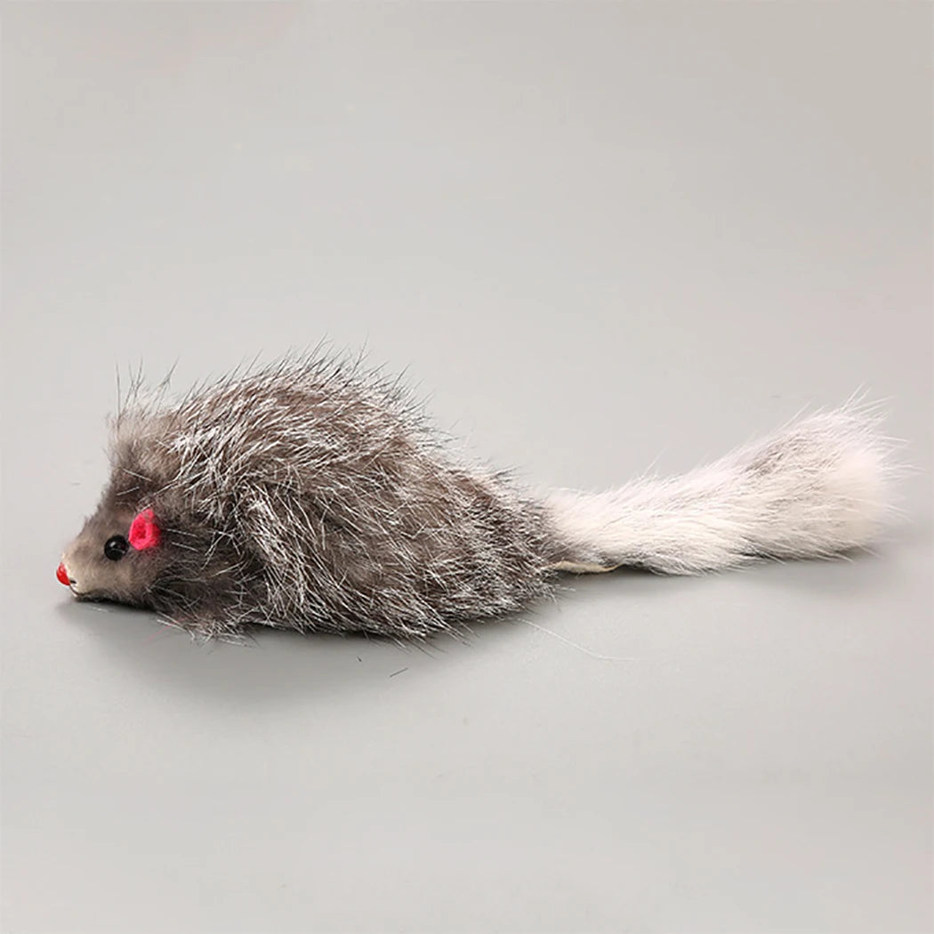 5Pcs Cat Mice Toys False Mouse Cat Toy Long Tail Mice Soft Real Rabbit Fur Toy For Cats Plush Rat Playing Chew Toy Pet Supplies