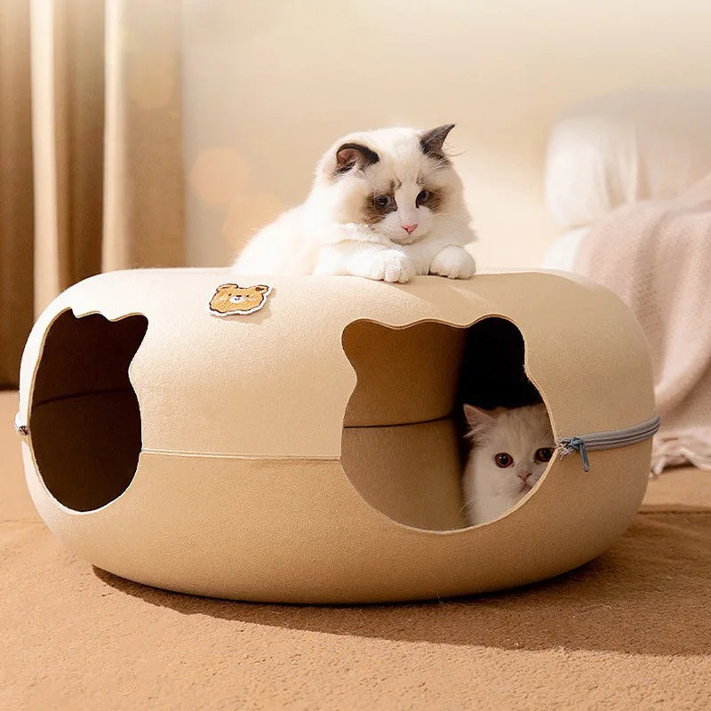 Donut Cat Bed Hiding House Indoor Tunnel Toys Pet Products Houses And Habitats Kittens Goods Removable Cat Bed Nest Accessories