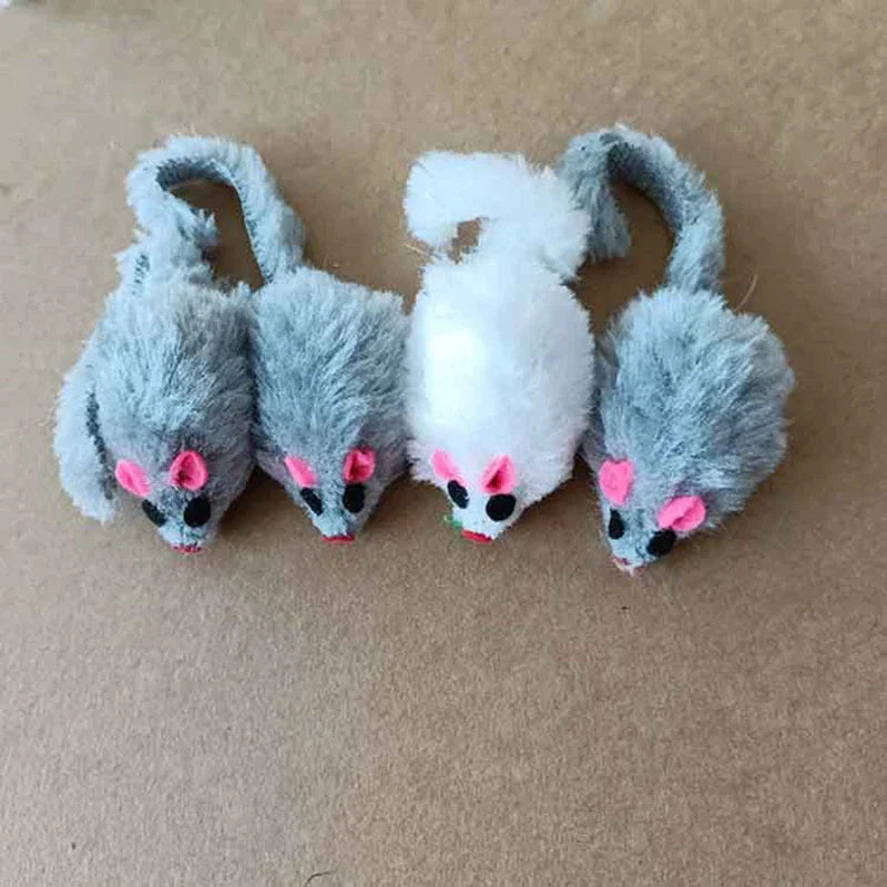 5Pcs furry Plush Cat Toy Soft Solid Interactive Mice Mouse Toys For Funny Kitten Pet Cats Playing Scratch Training Game Supplies