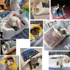 Kawaii Removable Cats Bed House Home Supplies Products for Adult Cats Large Pet Dog Bed Cat's House Cave Comfortable  Food Cute