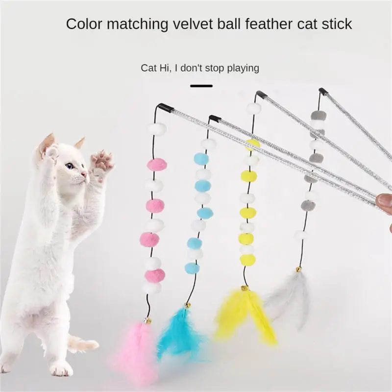 Funny Kitten Cat Teaser Interactive Toy Rod With Bell And Feather Toys For Cats Teaser Interactive Toy Rod Pet Cats Toys Stick