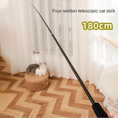 Four Section Telescopic Cat Stick 1.8m Super Long Carbon Fiber Fishing Rod Scratch Resistant Feather Cat Toy Pet Supplies