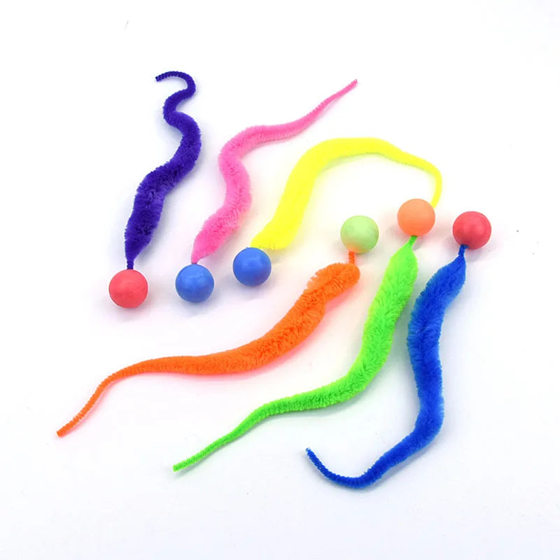 Cat Worm Toy Wiggly Balls Cat Toys Cat Chewing Toys Bouncy Ball Kitten Bite Playing Plush Toys Cat Interactive Toy