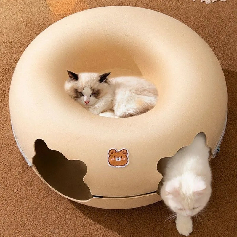 Donut Cat Bed Hiding House Indoor Tunnel Toys Pet Products Houses And Habitats Kittens Goods Removable Cat Bed Nest Accessories