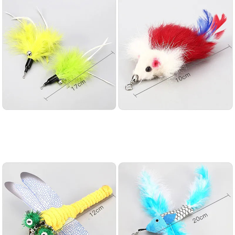 Cat Toys Funny Cat Stick Replacement Head Simulation Fish and Mouse with Bell Interactive Magic Wand Feathers Pet Supplies