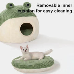 Pet Cat Bed Small Dog Bed Plush Round Cartoon Frog Mat Winter Warm Deep Sleep Comfort Soft Breathable Cat Dog House Pet Supplies