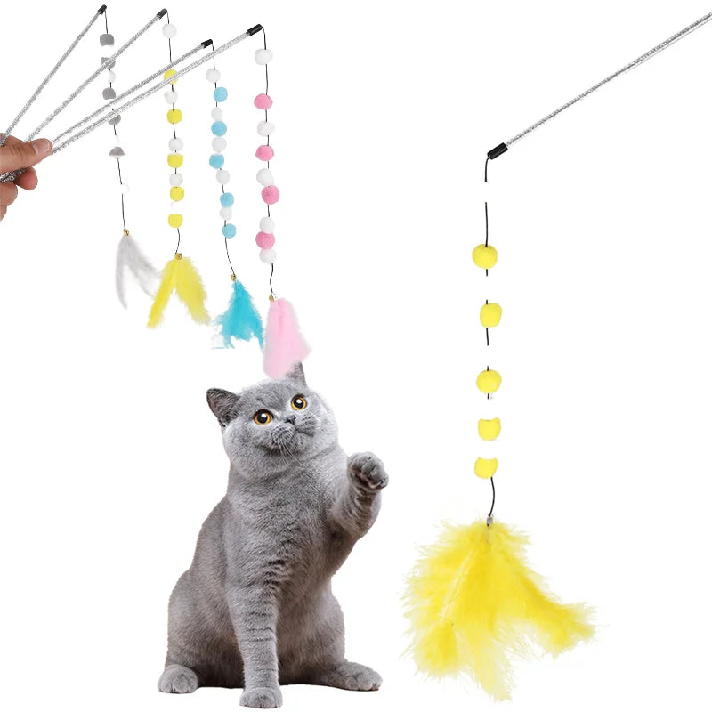 Funny Kitten Cat Teaser Interactive Toy Rod With Bell And Feather Toys For Cats Teaser Interactive Toy Rod Pet Cats Toys Stick