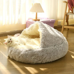 Warm Plush Pet Bed Cat Accessories Enclosed Round Cat Cushion Comfortable Sleeping Bag Cats Pet Products Cat's House Dog Home