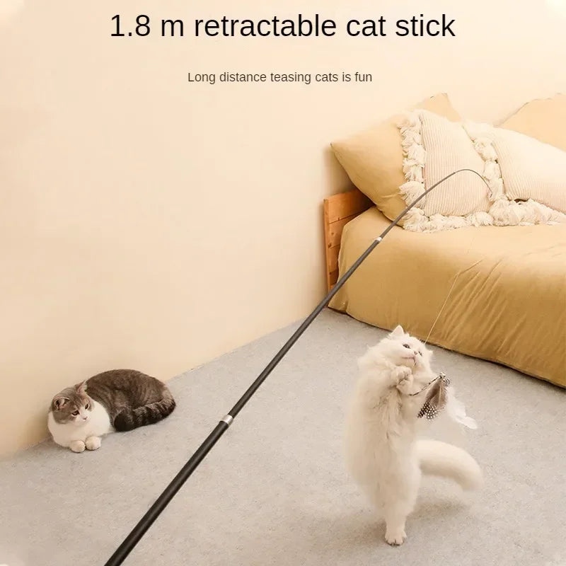 Four Section Telescopic Cat Stick 1.8m Super Long Carbon Fiber Fishing Rod Scratch Resistant Feather Cat Toy Pet Supplies