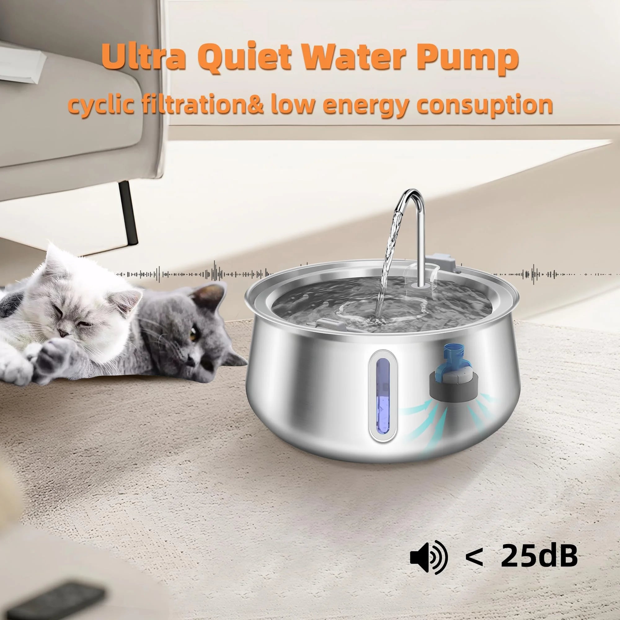 4L Cat Drinking Fountain Automatic Stainless Steel Pet Cats Water Dispenser Ultra-quiet Pump Drink Foutain For Multiple Pets