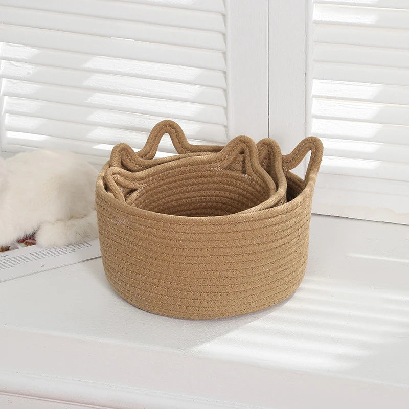 Woven Cotton Rope Cat's ear Nordic  Storage Baskets  Desktop Sundries Kids Toys Organizer Box Dirty Clothes Laundry Basket Hampe