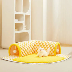 Cat Bed Can Play Cat Tunnel Dog House Bed Kitten Dog Basket Bed Cute Cat House Home Mat Pet Kennel Products Cama Para Gatos