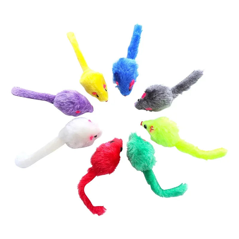 5Pcs furry Plush Cat Toy Soft Solid Interactive Mice Mouse Toys For Funny Kitten Pet Cats Playing Scratch Training Game Supplies