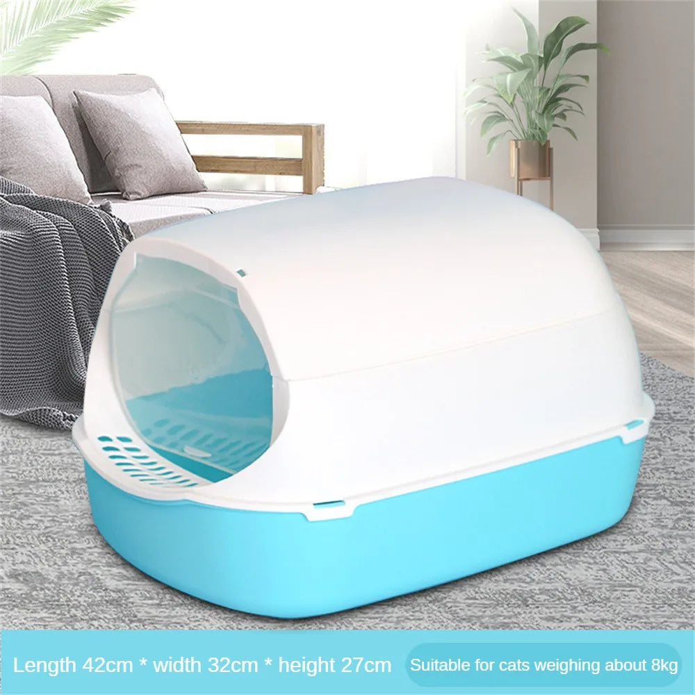 Cat Toilet Plastic Splash Proof Front Lift Cover Anti Flip Over With Spoon Pet Accessories Closed Sandbox Cats Sanitary Tray