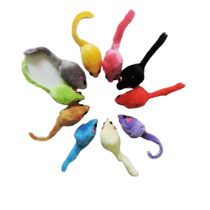 5Pcs furry Plush Cat Toy Soft Solid Interactive Mice Mouse Toys For Funny Kitten Pet Cats Playing Scratch Training Game Supplies