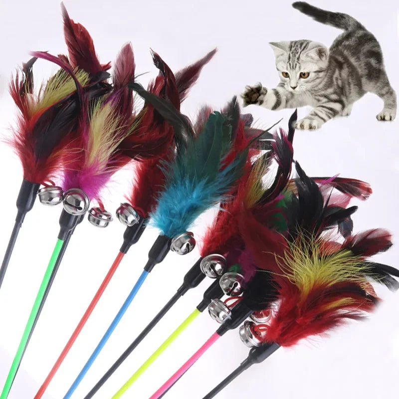 Hot Sale Cat Toys Random Color Cat Stick Feather Cat Toy with Small Bell Kitten Cat Interactive Toys Cat Supplies Pet Products