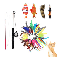 Cat Toys Funny Cat Stick Replacement Head Simulation Fish and Mouse with Bell Interactive Magic Wand Feathers Pet Supplies