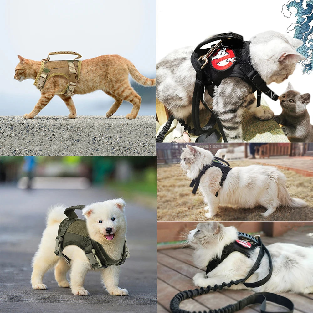 Tactical Cat Harness Vest Leash For Small Dog Adjustable Kitten K9 Vest With Patch For Military Service Dog Working Training